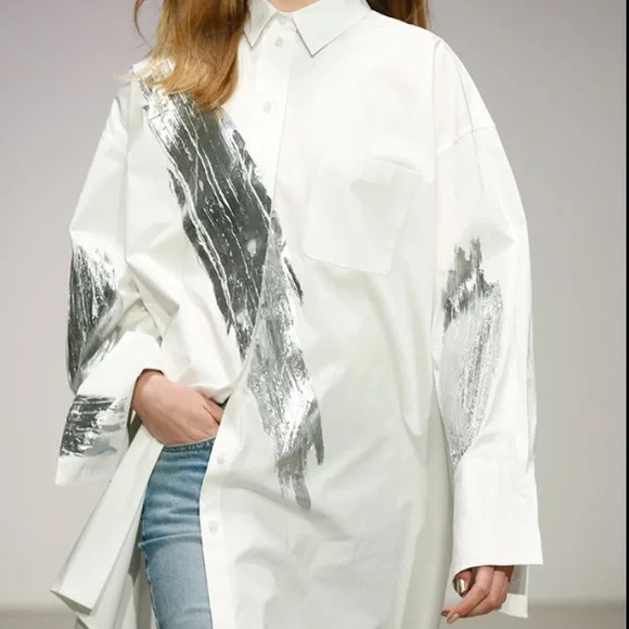 Oscar de la Renta Oversized Paint Splatter Shirt - Picture 1 of 6